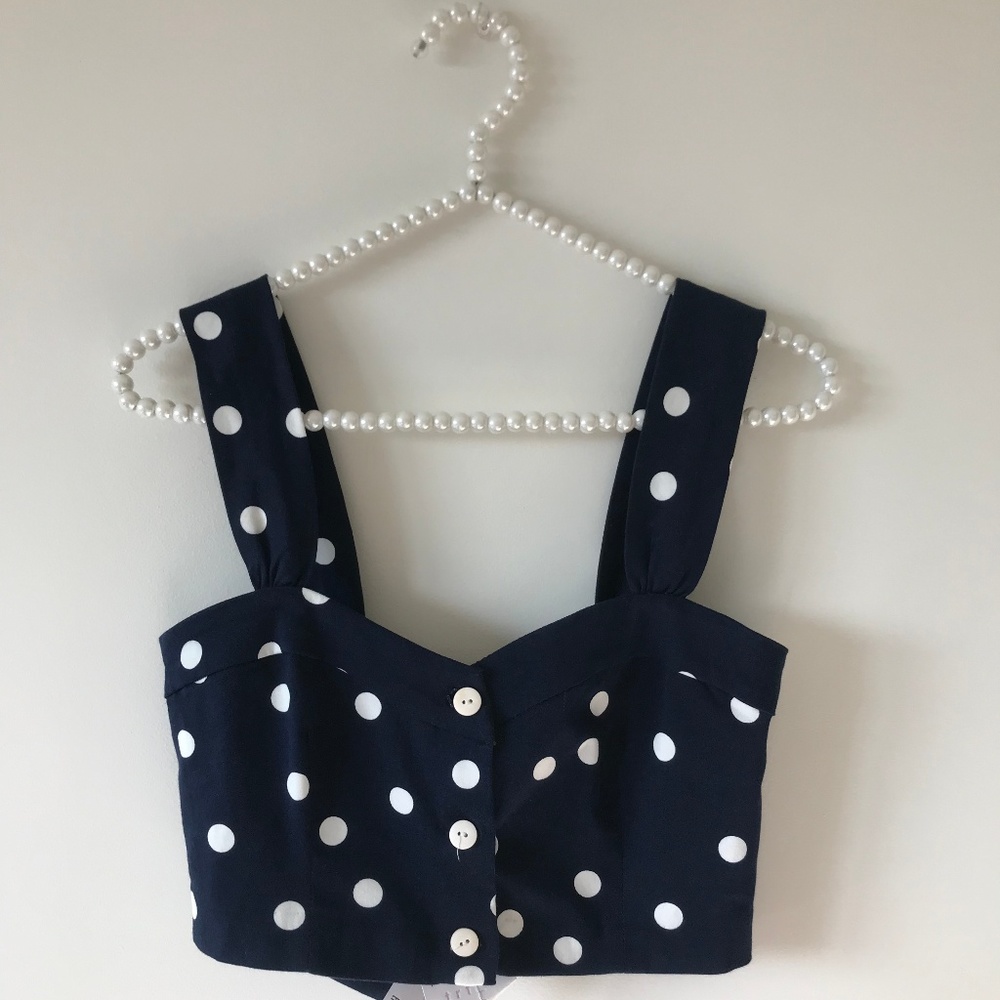 ZARA Polka Dot Crop Bustier  - Navy (S)